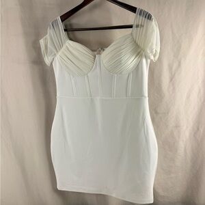 Lulu's White Mini Dress with Sheer Sleeves -SS